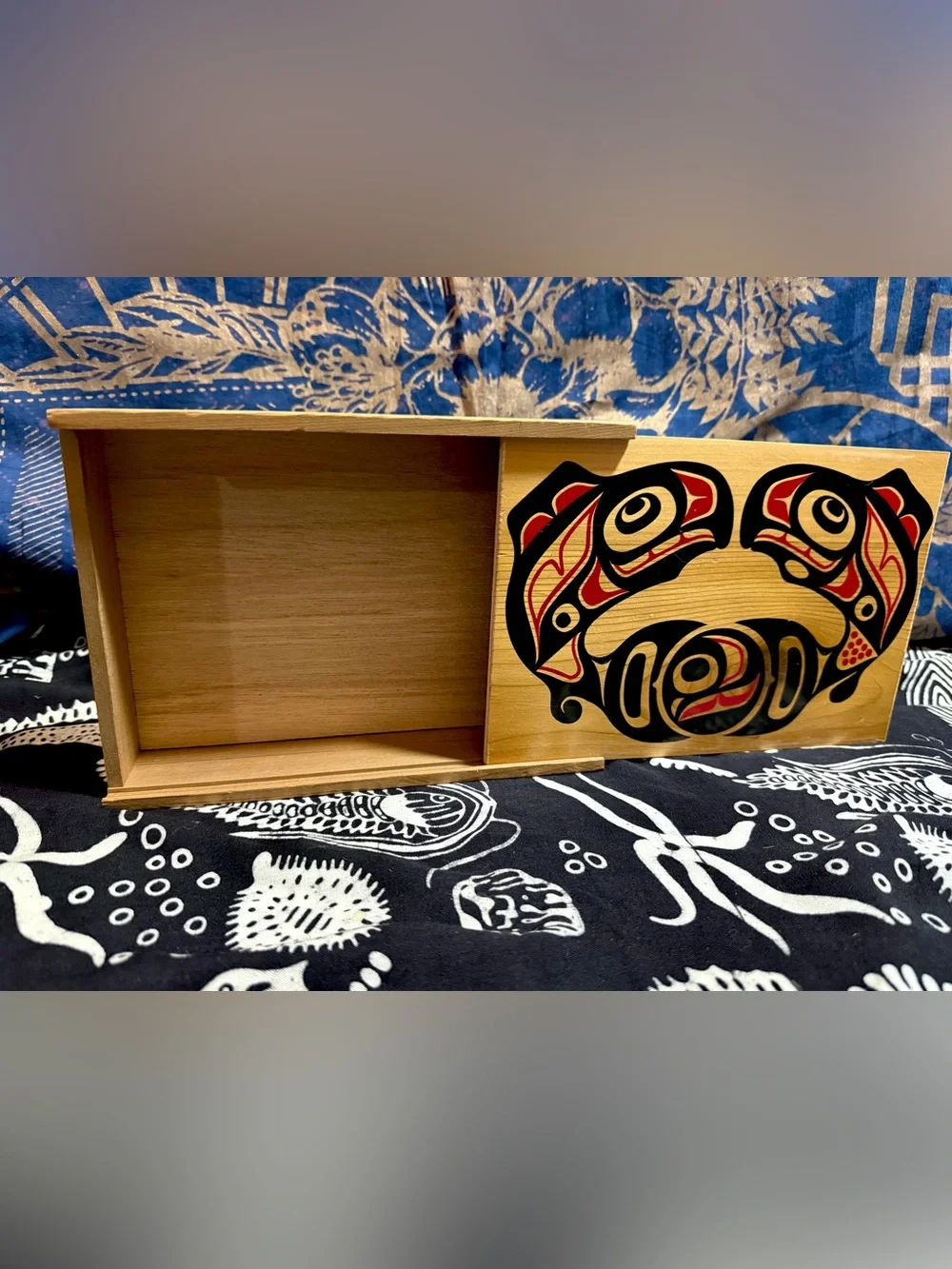 Clarence Wells Haida Art Northwest Pacific First Nations Wooden Box Sliding Lid